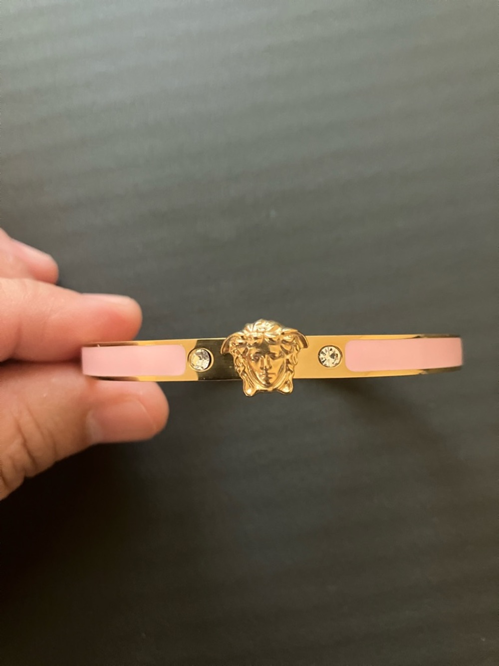 Gold-Tone Pink Medusa Bangle Bracelet - Picture 8 of 12
